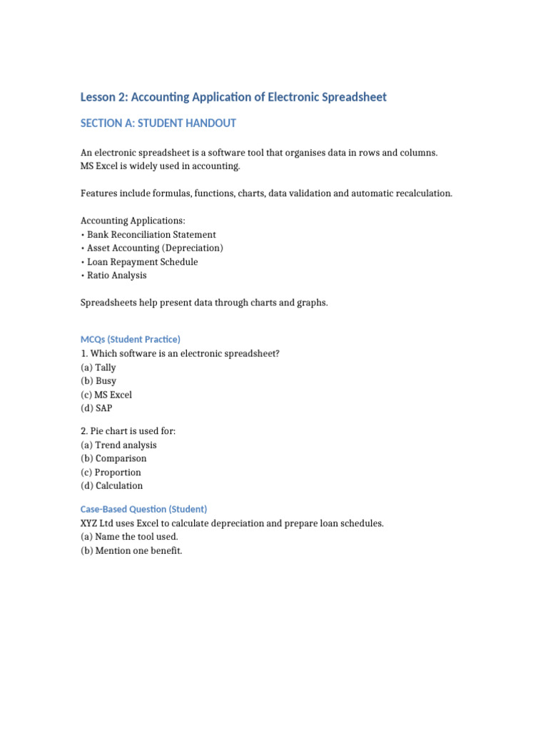 Accounting with Electronic Spreadsheets | PDF