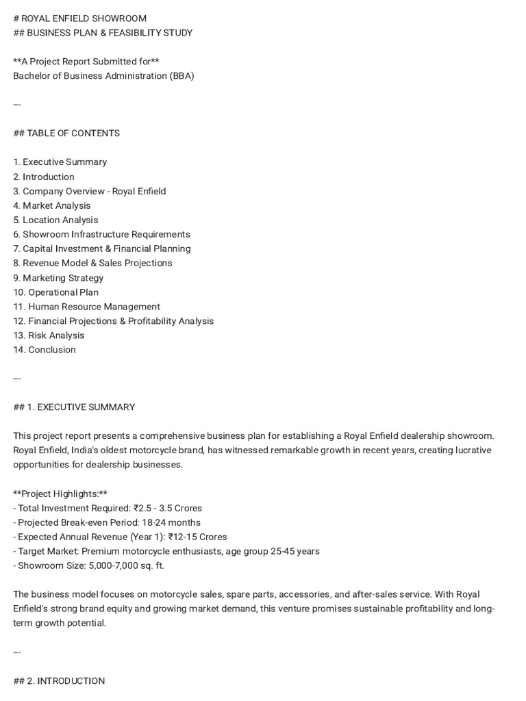 Royal Enfield Showroom Business Plan | PDF | Internal Rate Of Return ...