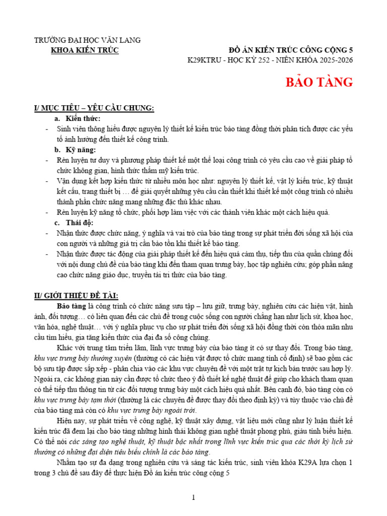 Hk252-K29ktru - de Do An Kien Truc Cong Cong 5 - Bao Tang | PDF