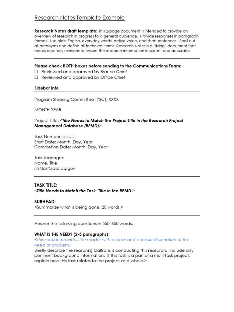Research Notes Template Example July 2021 v2 A11y | PDF | Writing ...
