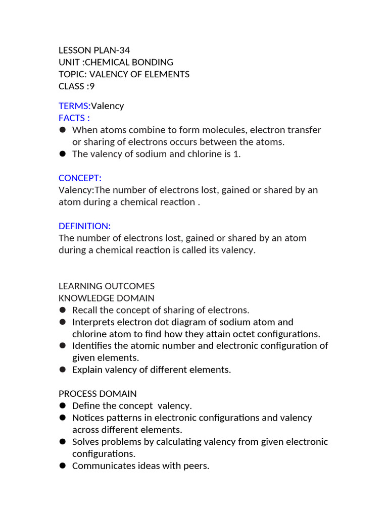 Understanding Valency in Chemical Bonding | PDF | Valence (Chemistry ...