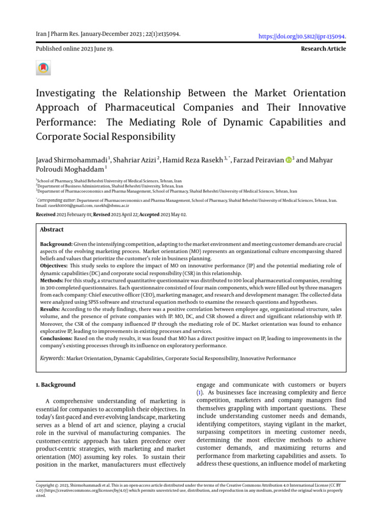 Market Orientation and Innovation in Pharma | PDF | Corporate Social ...
