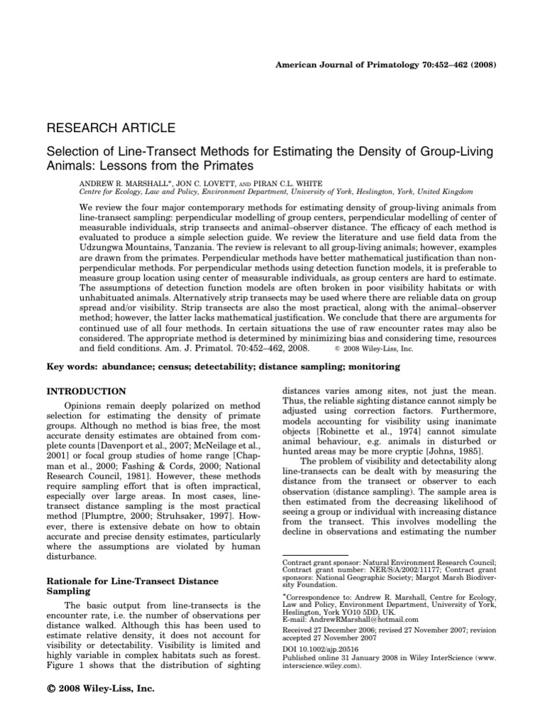 Line-Transect Methods for Primate Density | PDF | Sampling (Statistics ...