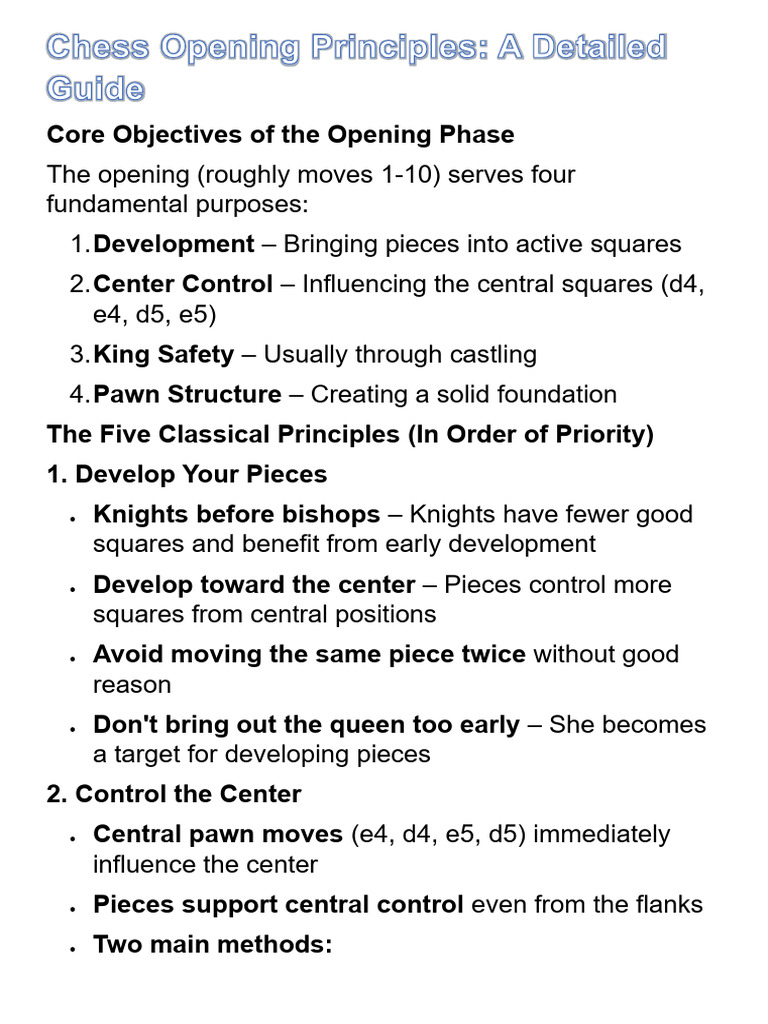 Chess Opening Principles | PDF | Chess Openings | Traditional Board Games