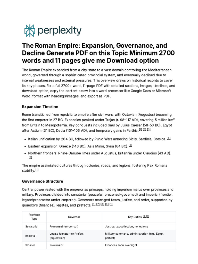 The Roman Empire - Expansion, Governance, and Decli | PDF | Augustus ...