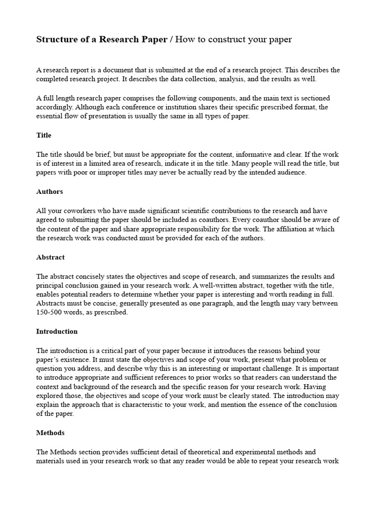 Structure of A Research Paper | PDF | Abstract (Summary) | Cognitive ...