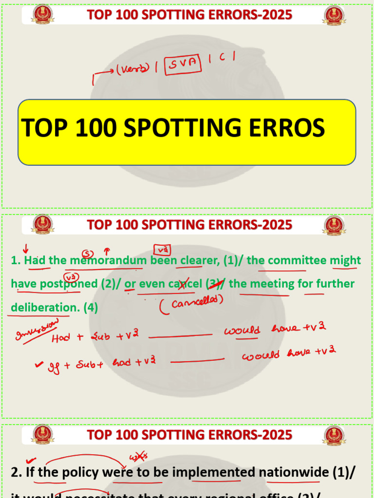 Top 100 Spotting Errors 2025 Guide | PDF