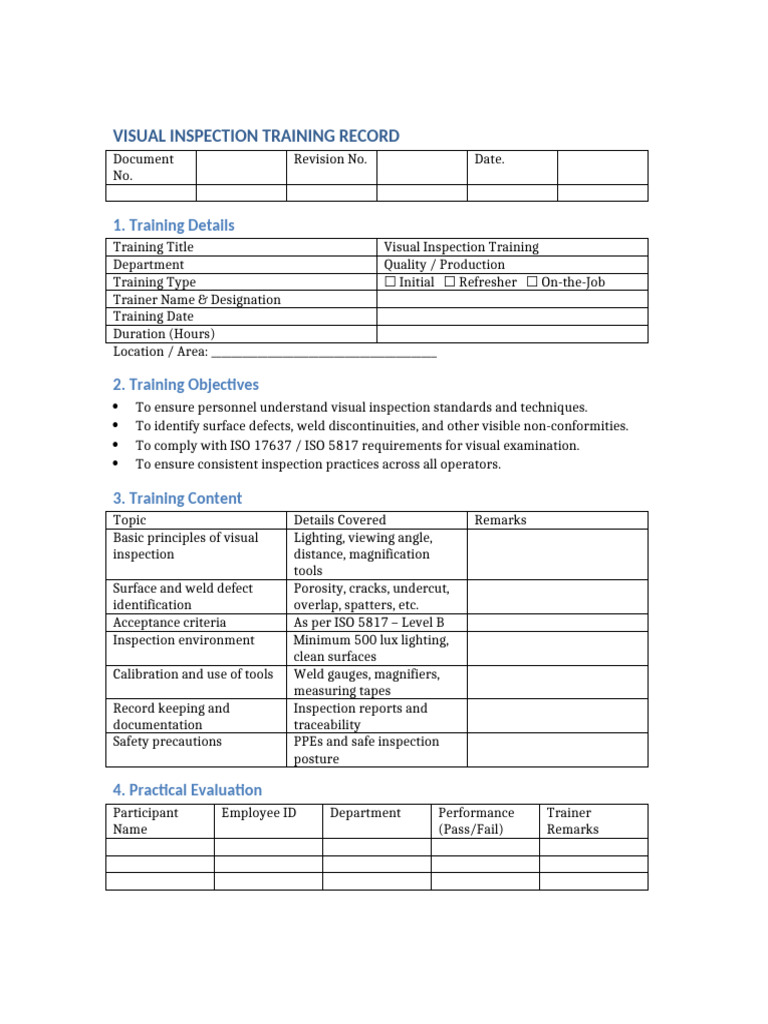 Visual Inspection Training Record | PDF