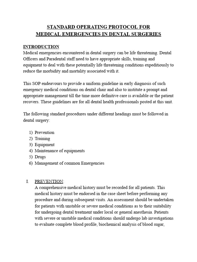 Dental Surgery Emergency Protocol Guide | PDF | Surgery | Asthma