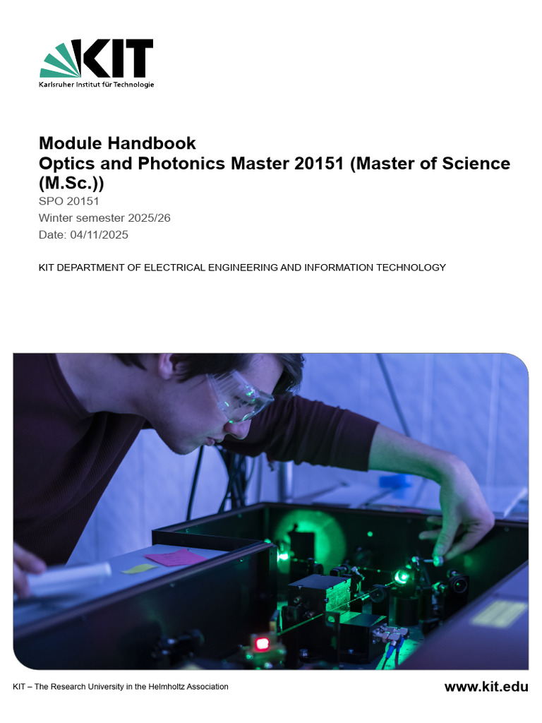 Optics and Photonics M.Sc. Handbook 2025 | PDF | Photonics | Optics