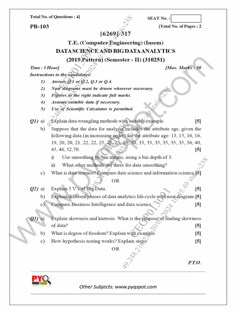 DSBDA Computer Insem 2024 Solved PyqSPOT Rank | PDF