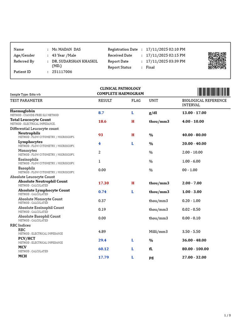 Complete Haemogram and Electrolytes Report | PDF | White Blood Cell ...