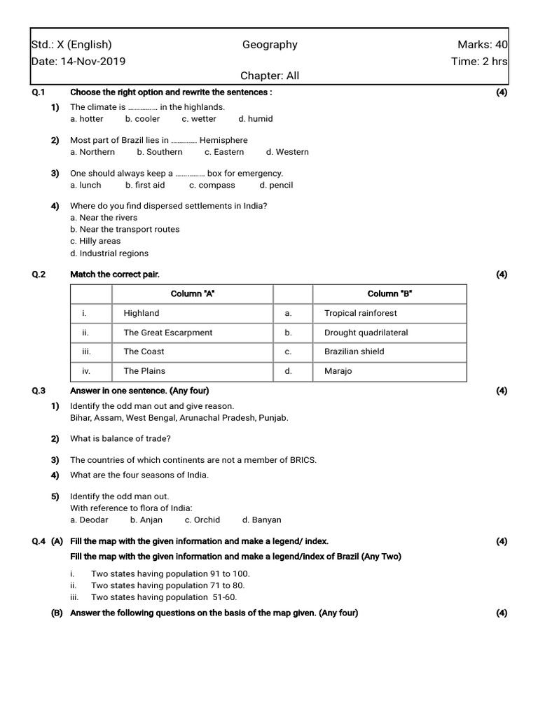 Geography Quiz and Map Activities | PDF | Earth Sciences | Physical ...
