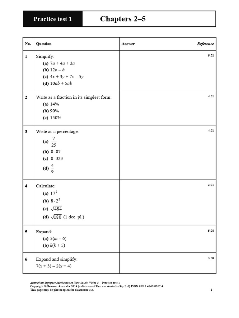 NSW Year 8 Math Practice Test 1 | PDF | Arithmetic | Elementary Mathematics