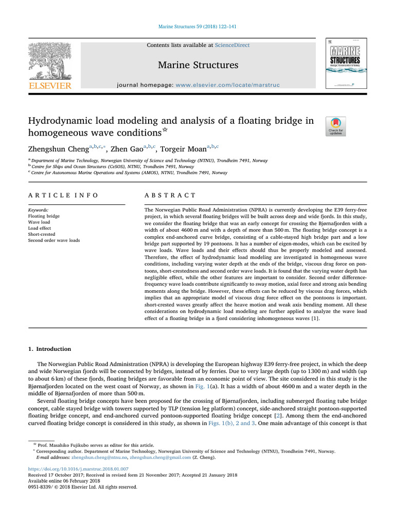Hydrodynamic Load Analysis of Floating Bridge | PDF | Bridge | Beam ...