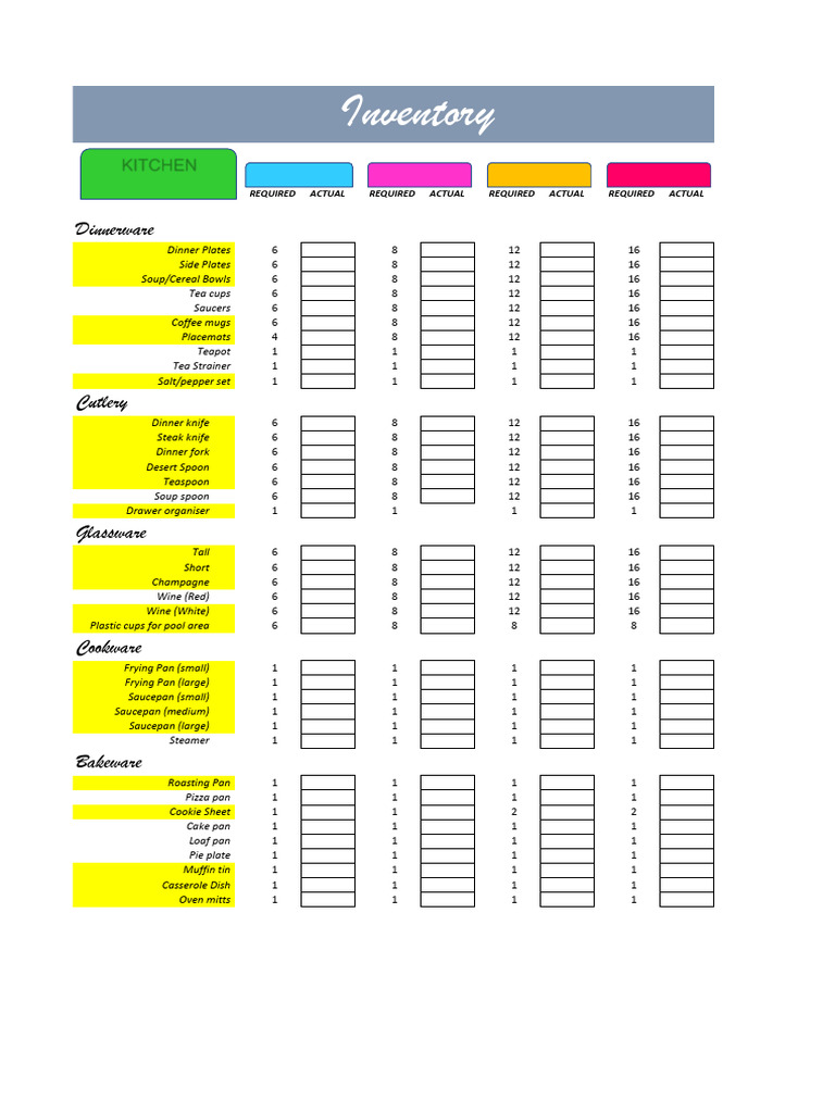 Comprehensive Home Inventory Checklist | PDF | Tableware | Domestic ...