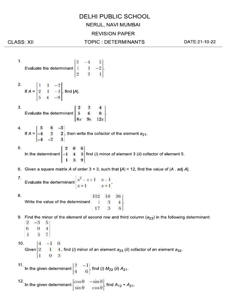 Class 12 Matrices 21-10-22 | PDF