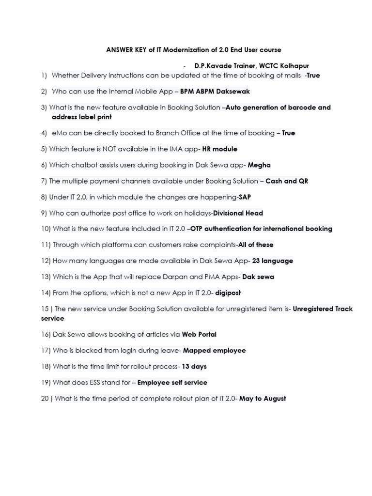 Answerkey of IT 2.0 End User | PDF