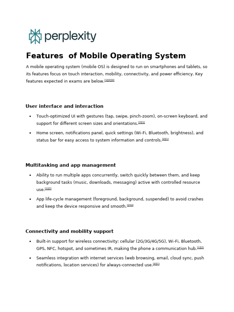 Key Features of Mobile Operating Systems | PDF | Mobile App | Smartphone