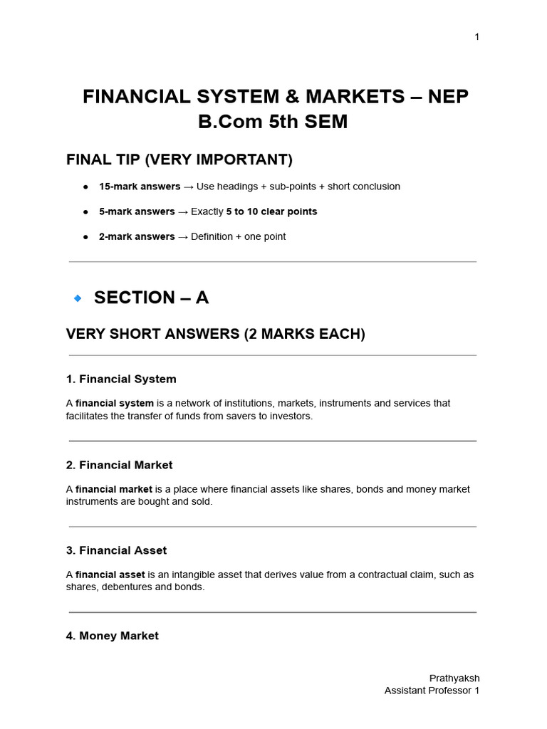Financial System & Markets Overview | PDF | Money Market | Securities ...