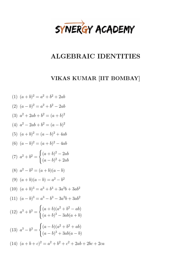 Algebraic Identities | PDF