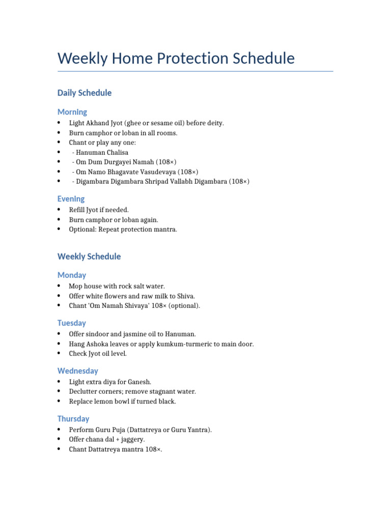 Weekly Home Protection Schedule | PDF