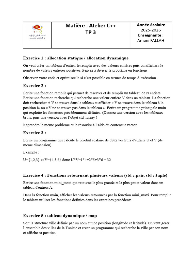 Atelier C++ : Exercices sur les tableaux | PDF