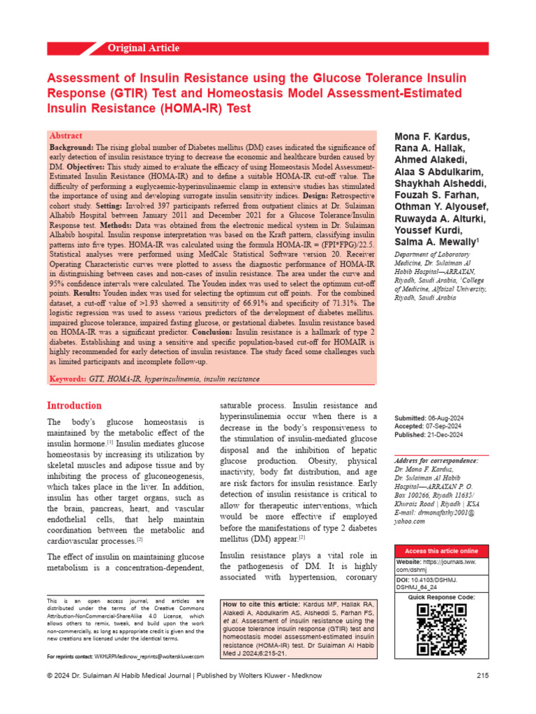Evaluating HOMA-IR for Insulin Resistance | PDF | Insulin Resistance ...