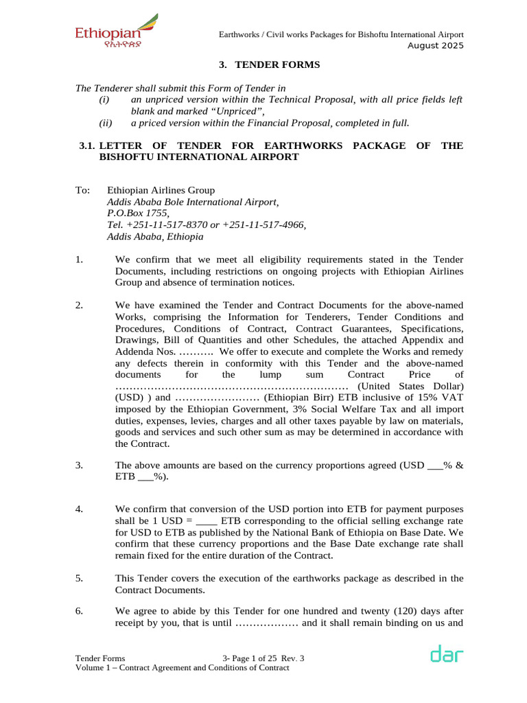 Earthworks Tender for Bishoftu Airport | PDF
