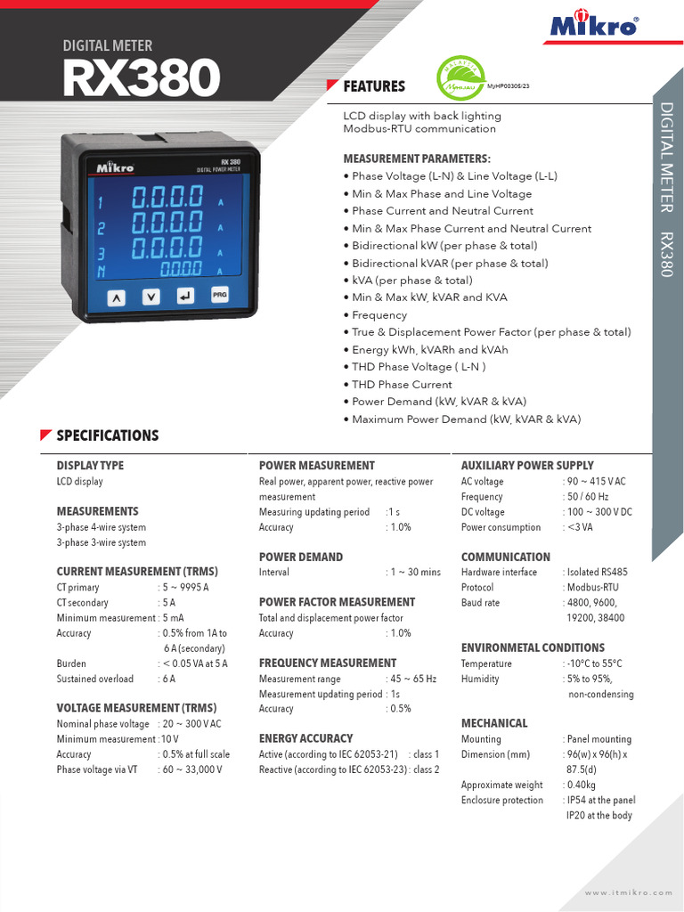 RX380 Digital Power Meter Features | PDF | Power (Physics) | Electric Power
