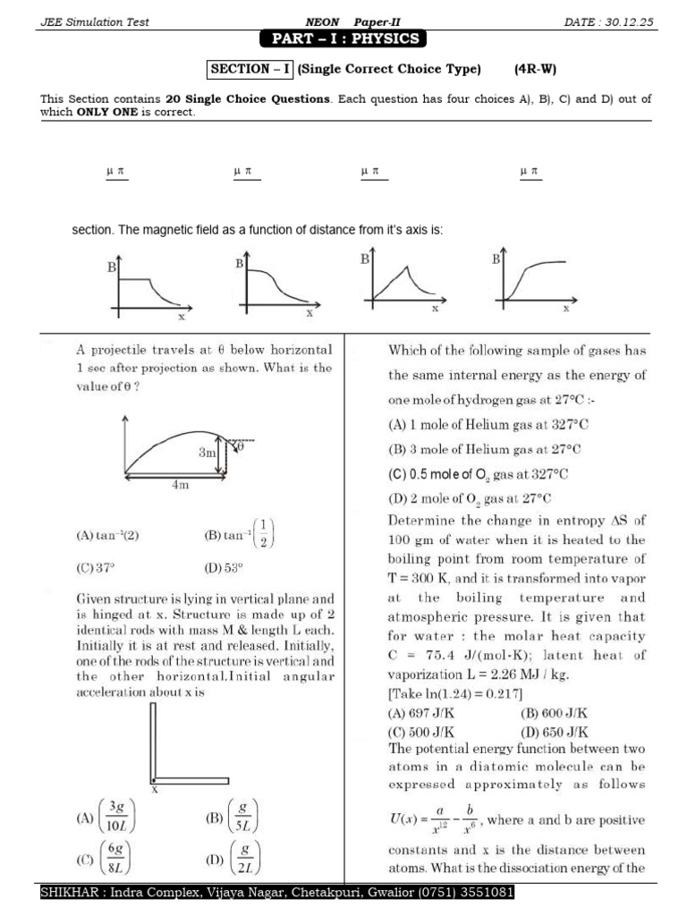 JEE 2025 Physics Chemistry Maths Test | PDF | Angle | Area