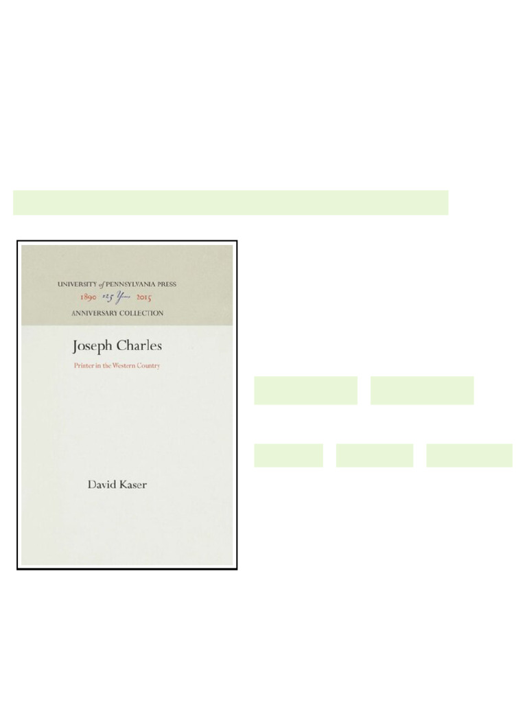 Joseph Charles Printer in The Western Country David Kaser - Ebook and ...