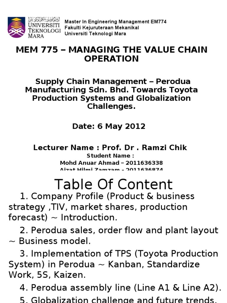 Perodua Part 1  Production And Manufacturing  Industries