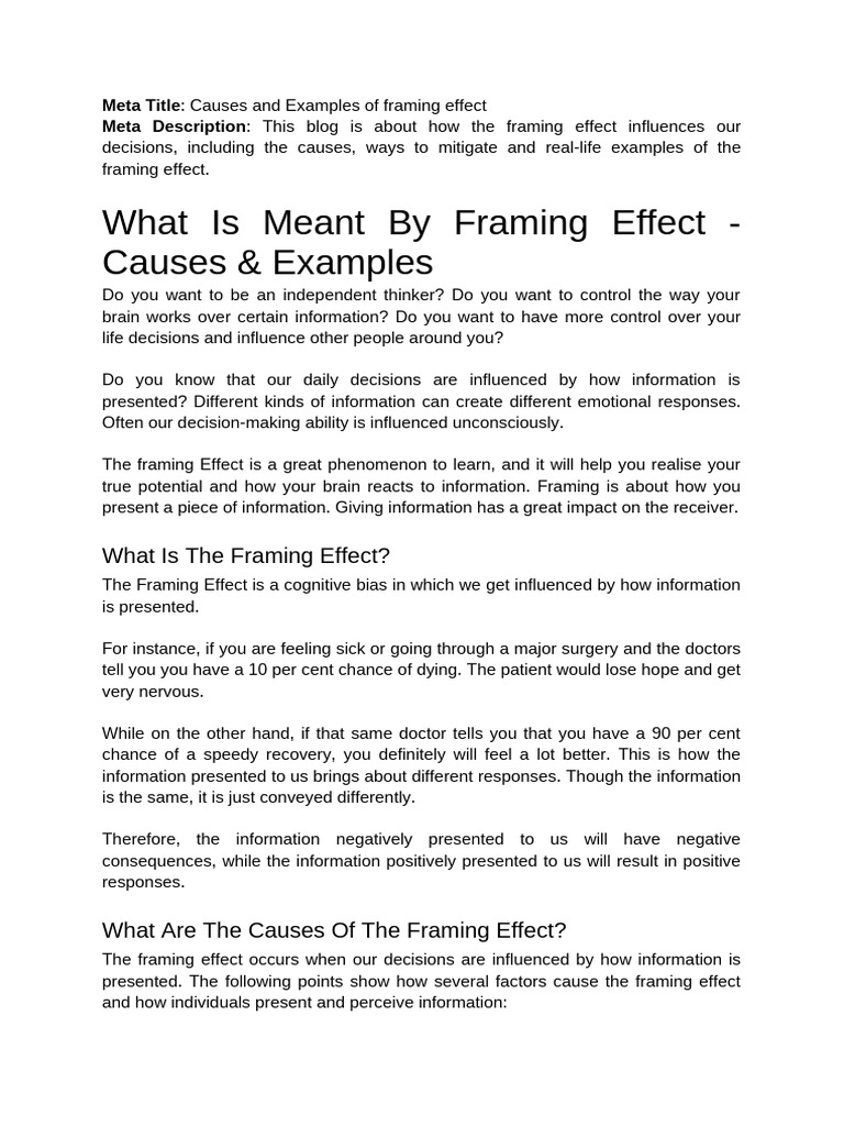 Understanding the Framing Effect: Causes & Examples | PDF | Framing ...