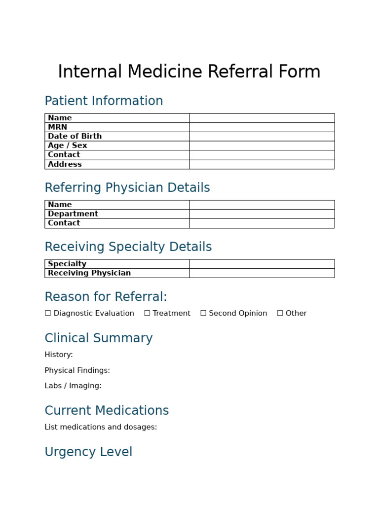 Internal Medicine Referral Form | PDF