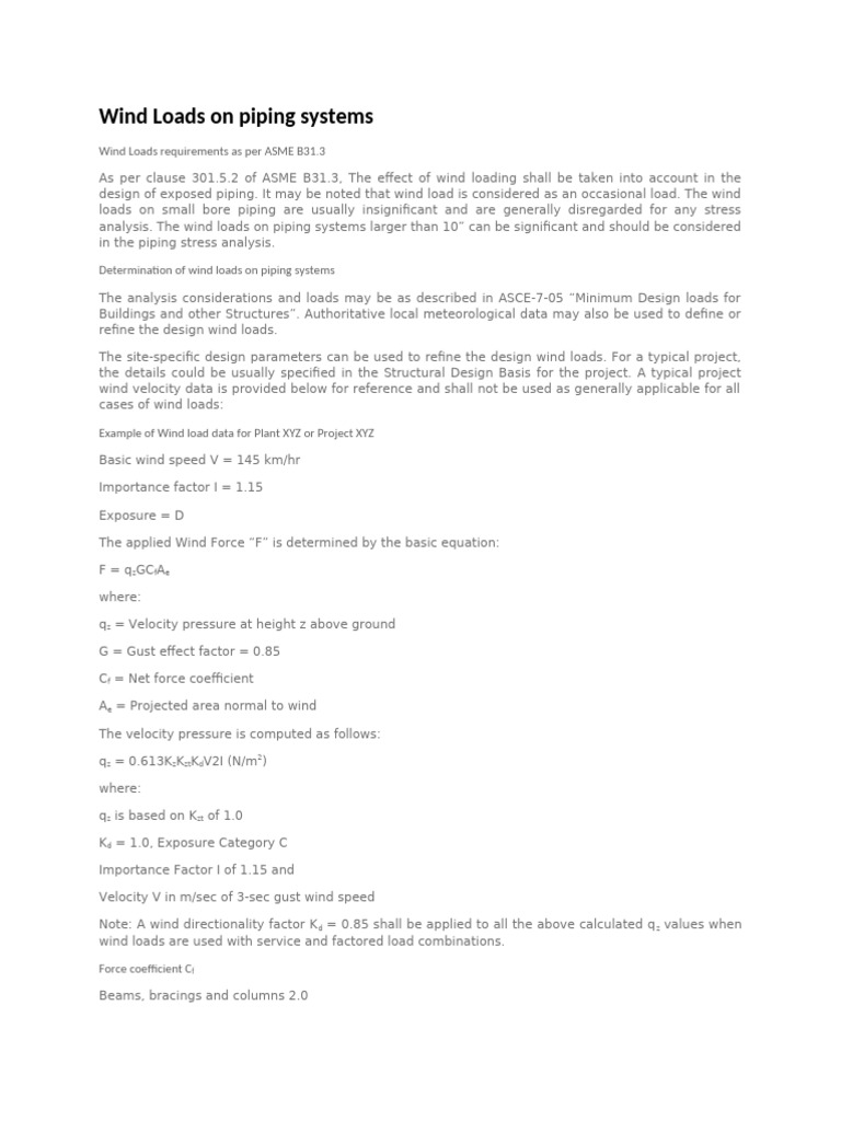 Wind Load Analysis for Piping Systems | PDF | Vortices | Chemical ...