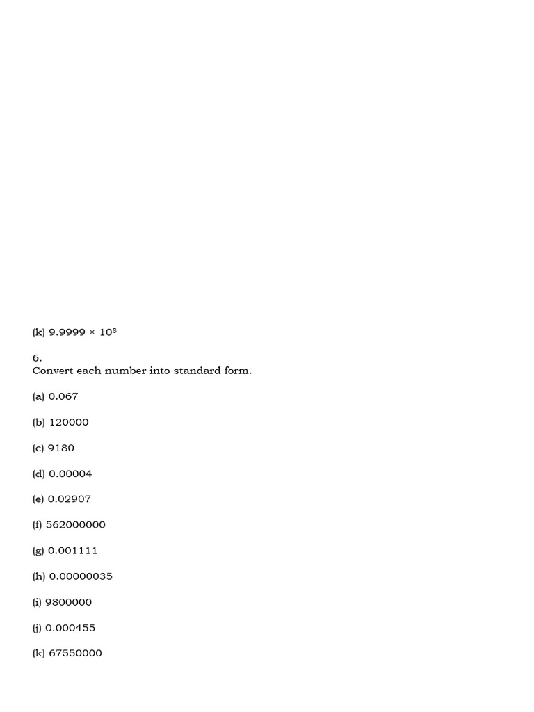 Standard Form Conversion Exercises | PDF