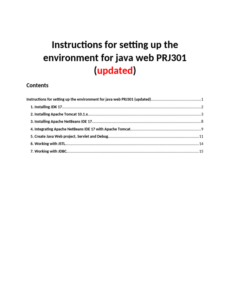 Instructions For Setting Up The Environment For Java Web PRJ301 ...