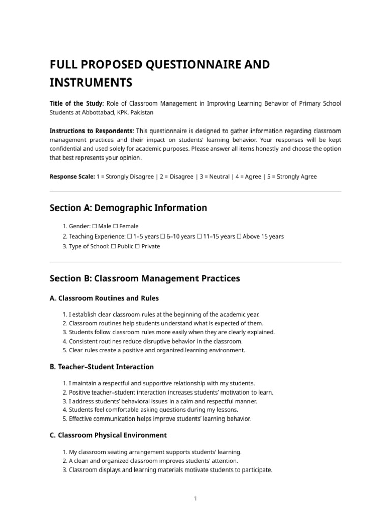 Classroom Management Impact Survey | PDF | Classroom Management | Classroom