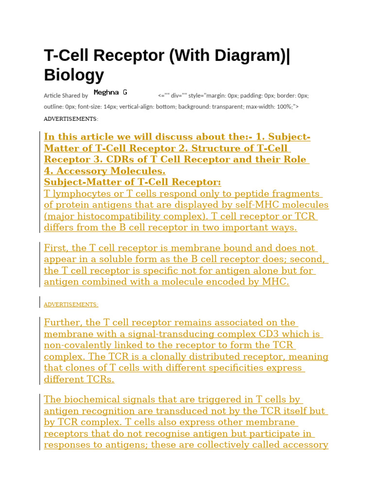 T-Cell Receptor Structure and Function | PDF | T Cell | Major ...