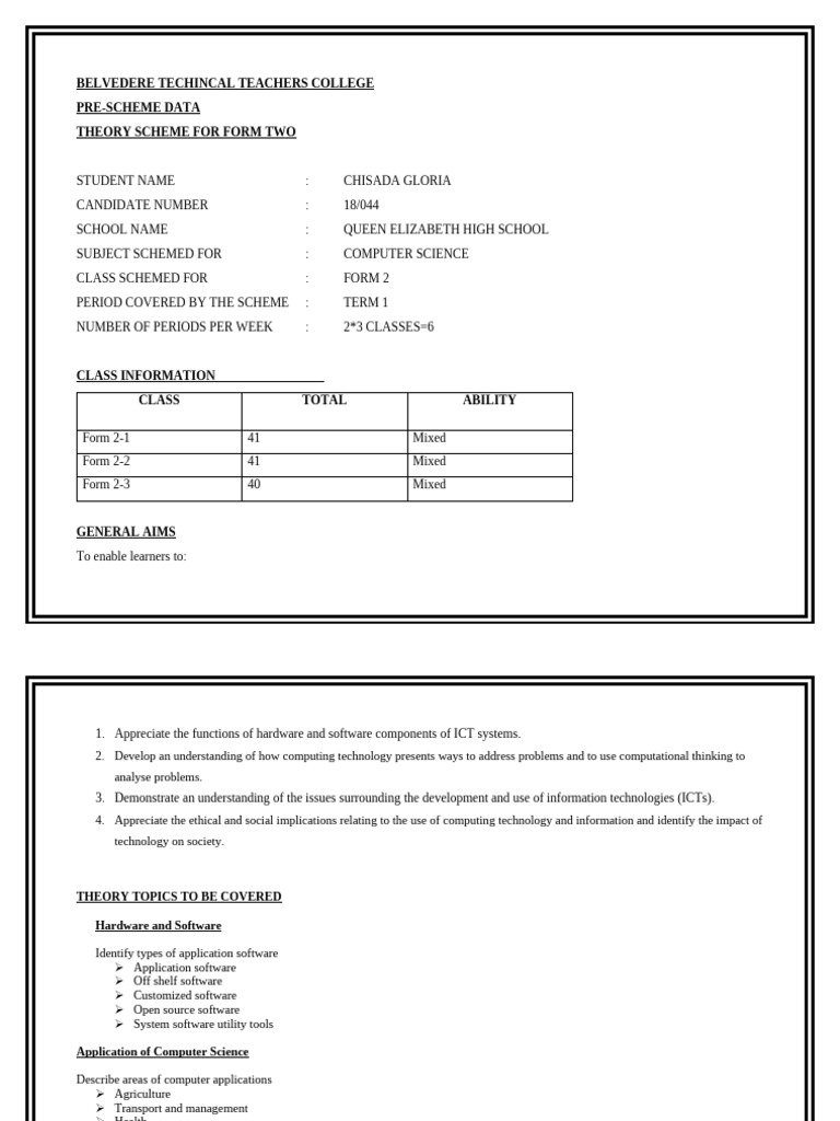 Form 2 Computer Science Scheme | PDF | Software | Educational Technology