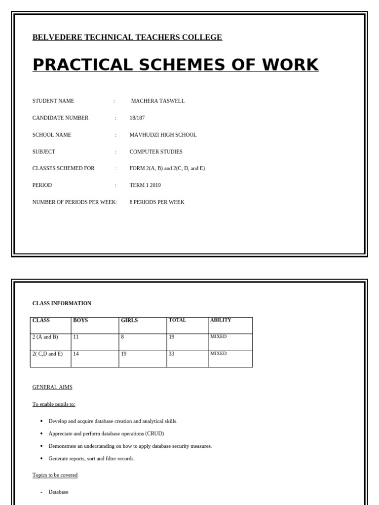 Computer Studies Practical Scheme 2019 | PDF | Databases | Educational ...