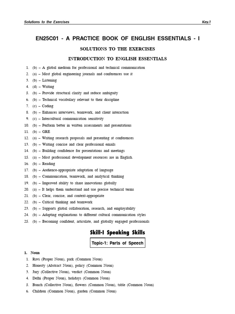 English Essentials Practice Book I | PDF | Communication | Noun