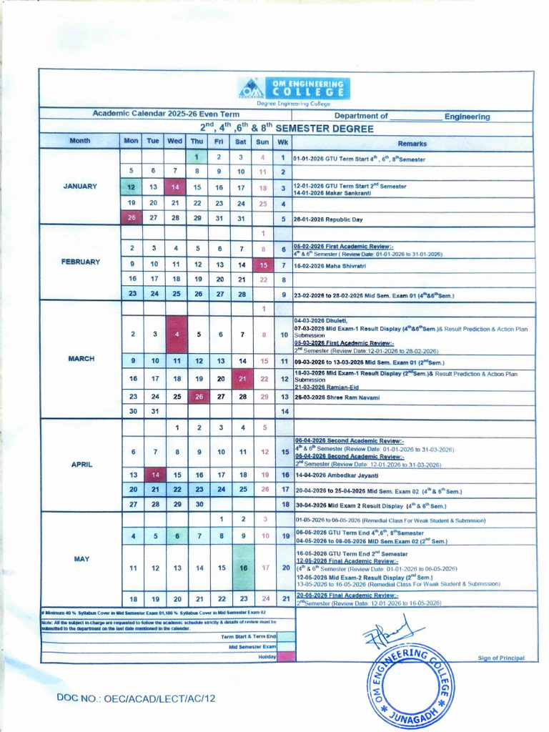 Engineering College Academic Calendar 2025-26 | PDF | Academia | Public ...