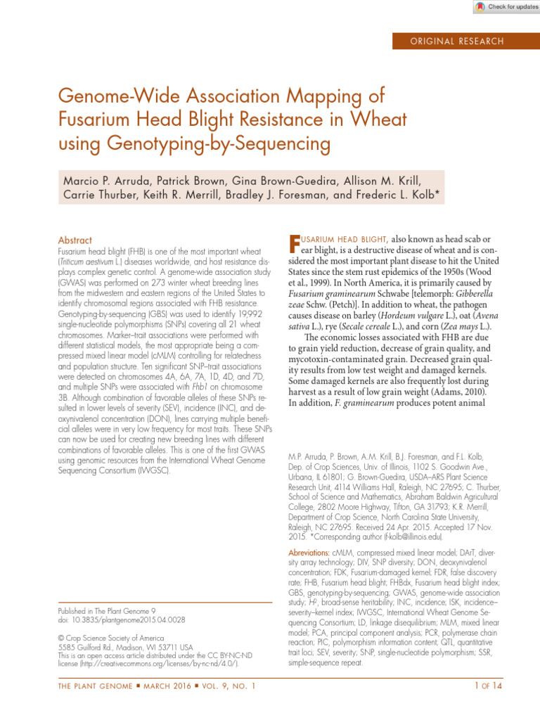 The Plant Genome - 2016 - Arruda - Genome Wide Association Mapping of ...