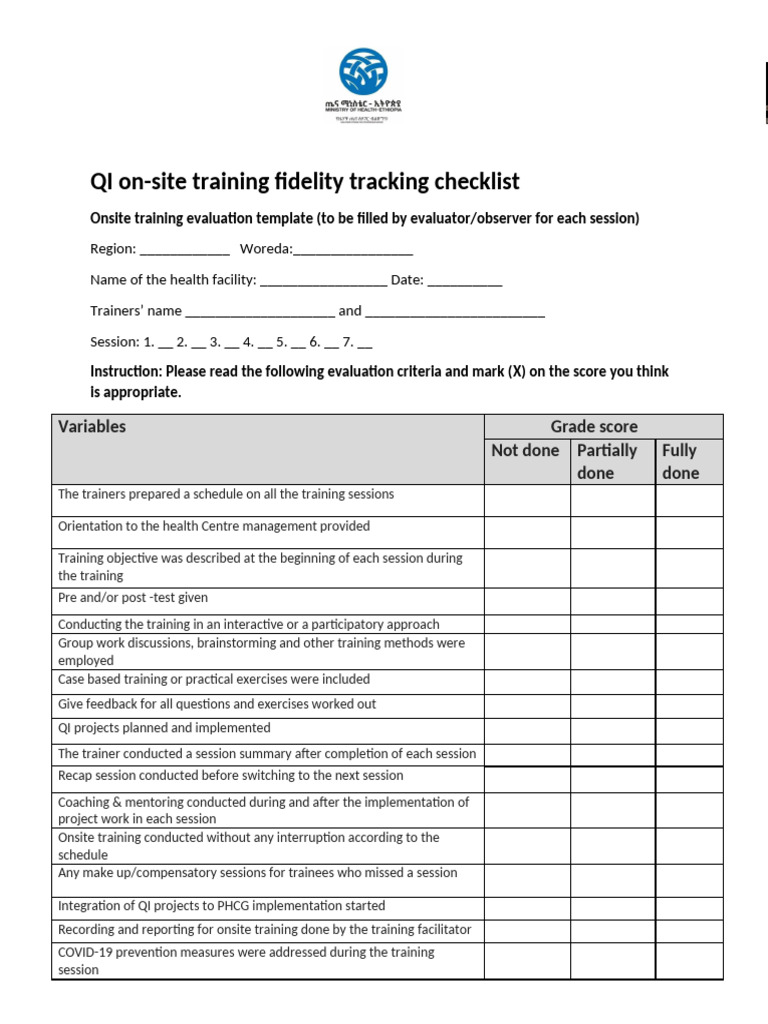 QI On-Site Training Follow Up Checklist - Observer | PDF