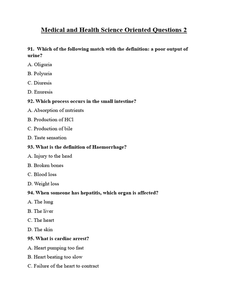 Medical and Health Science Oriented Questions 2 | PDF