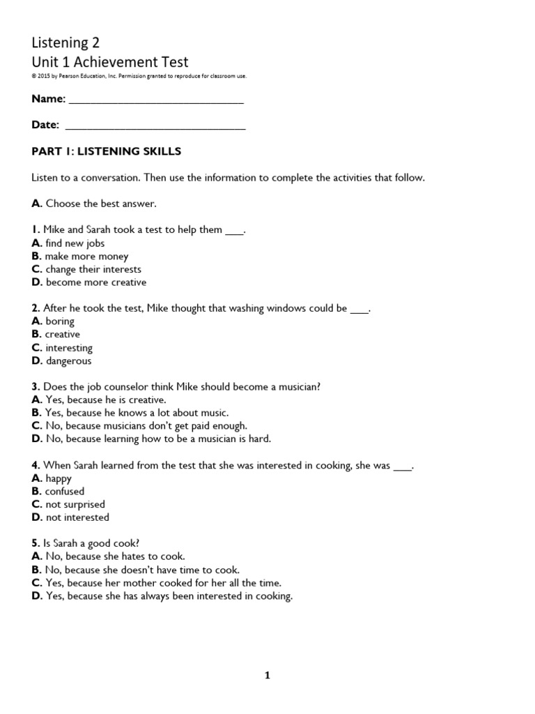 Listening Skills Achievement Test | PDF