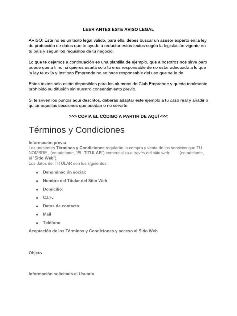 Términos y Condiciones - Ejemplo | PDF | Justicia | Crimen y violencia