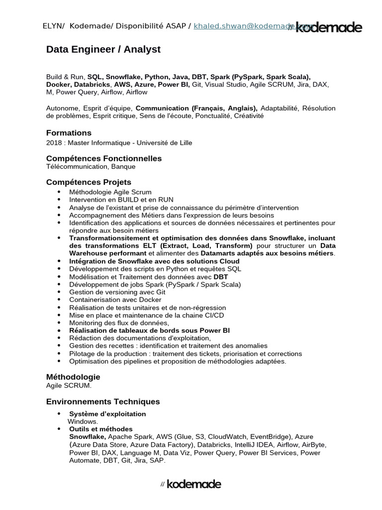 Data Engineer Expert en ETL/ELT et BI | PDF | Apache Spark | Entrepôt ...